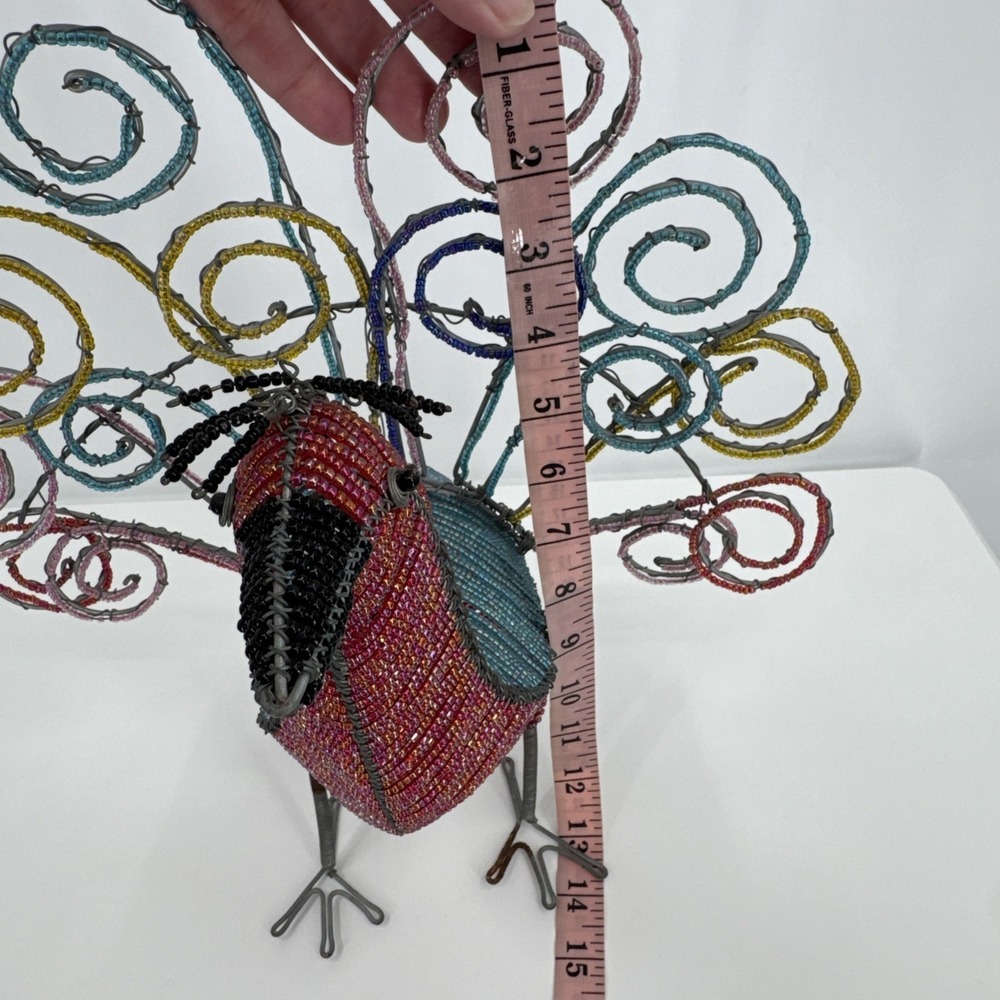 Beadworx Beaded Peacock Figurine Wire and‎ Bead Art Freestanding Bird - Picture 11 of 13
